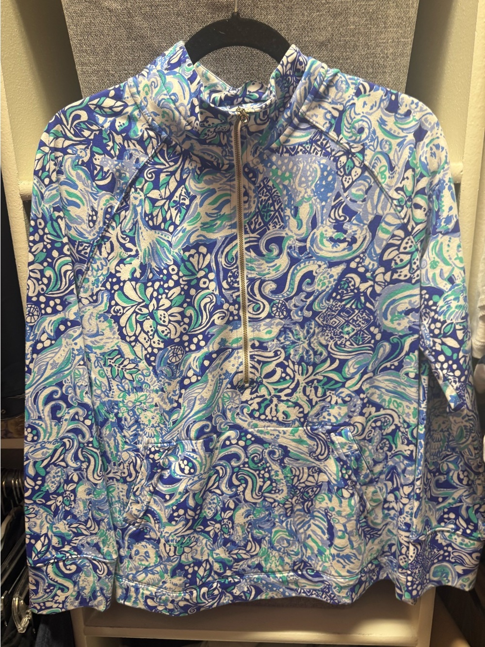 Lilly Pulitzer womens Blue, Aqua & White Paisley Zip-Front quarter zip
